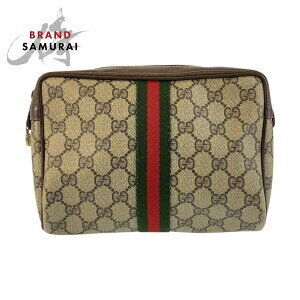 GUCCI Sherry Line Clutch Bag Beige Tan Brown GG Supreme Leather
